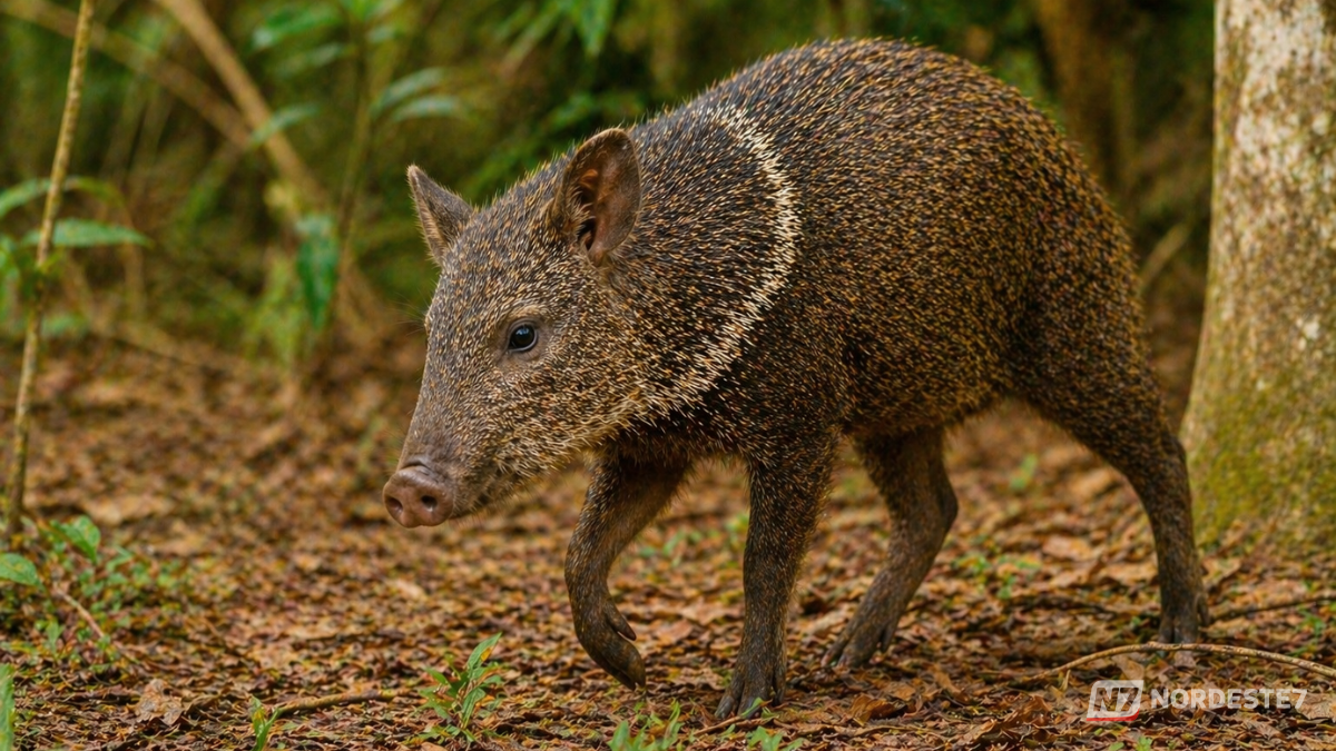 Fotografia em close de um mamífero silvestre redescoberto na América do Sul após 110 anos de suposta extinção, em seu habitat natural.